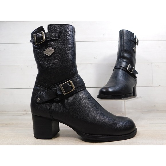 Harley-Davidson Shoes - Harley Davidson Serita Black Leather Boots Womens Sz 7 Ankle Biker Moto D85041
